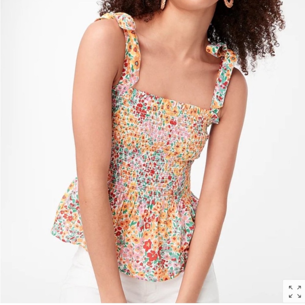 🆕 J. Crew Smocked Tank Top with Adjustable Shoulder Tie Straps. NWT